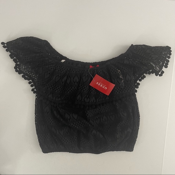 COPY - Guess crop top Keziah Lace Pom Top JET BLACK - Picture 1 of 8